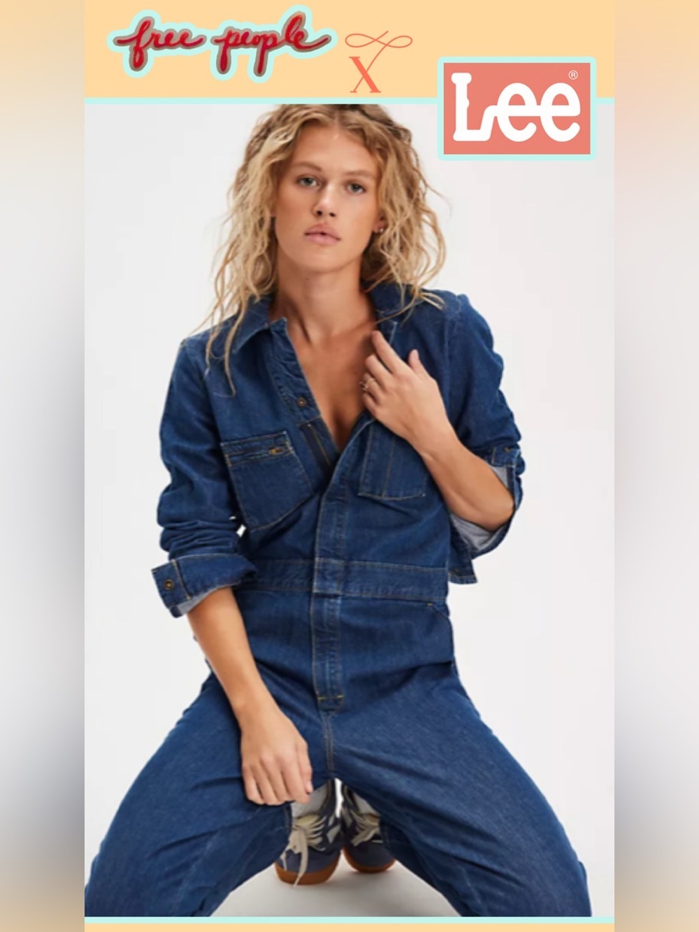 🆕 Lee Union Cover Alls X Free People Denim One Piece Jumpsuit Small Dark Denim